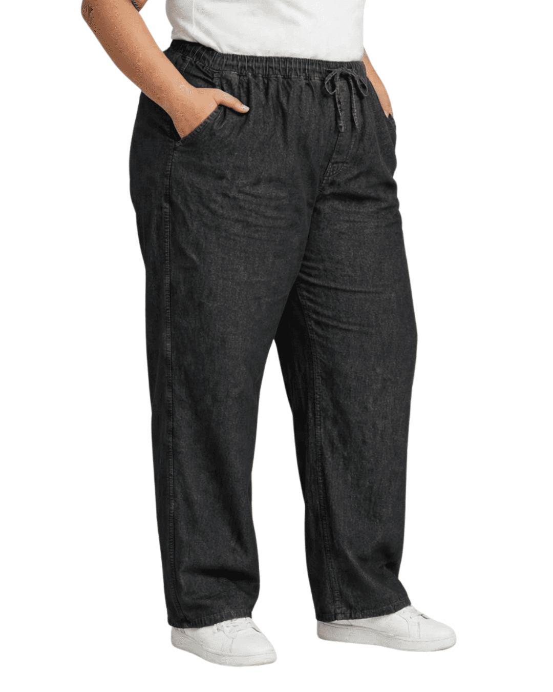 Women Wide Denim Leg Pants with Elasticated Waist | ZIKKA