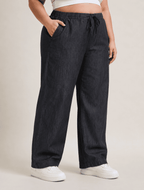 Women Black Solid Wide Leg Drawstring Palazzo Pants | BLAIS