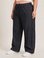 Women Black Solid Wide Leg Drawstring Palazzo Pants | BLAIS
