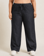 Women Black Solid Wide Leg Drawstring Palazzo Pants | BLAIS