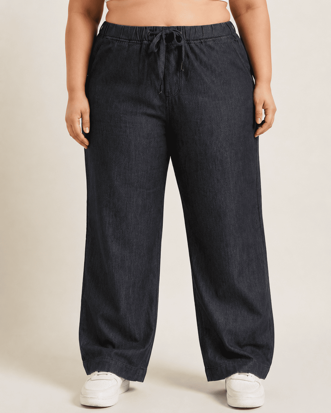 Women Black Solid Wide Leg Drawstring Palazzo Pants | BLAIS