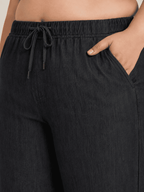 Women Black Solid Wide Leg Drawstring Palazzo Pants | BLAIS
