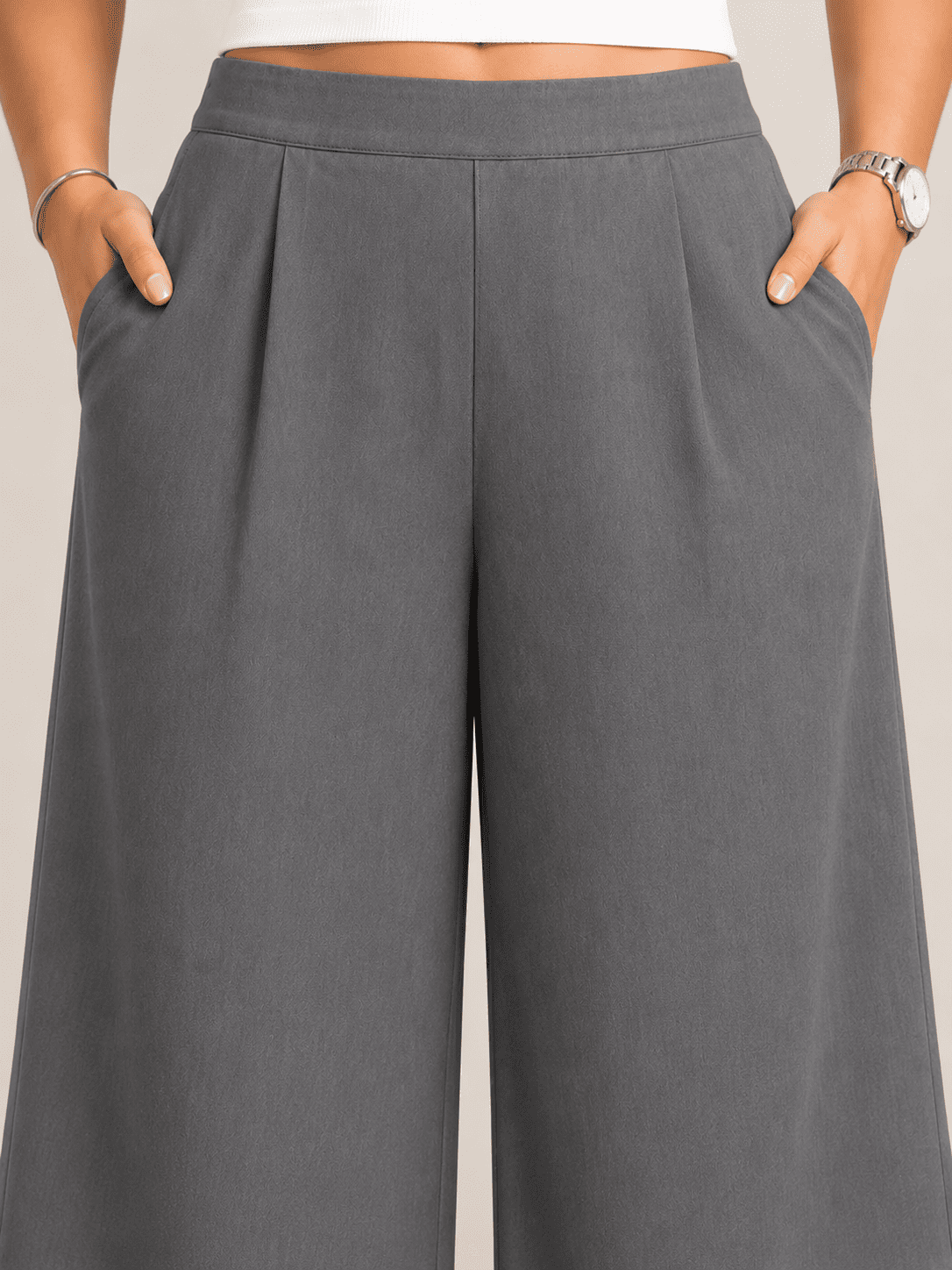 Women Solid Wide Leg Denim Palazzo