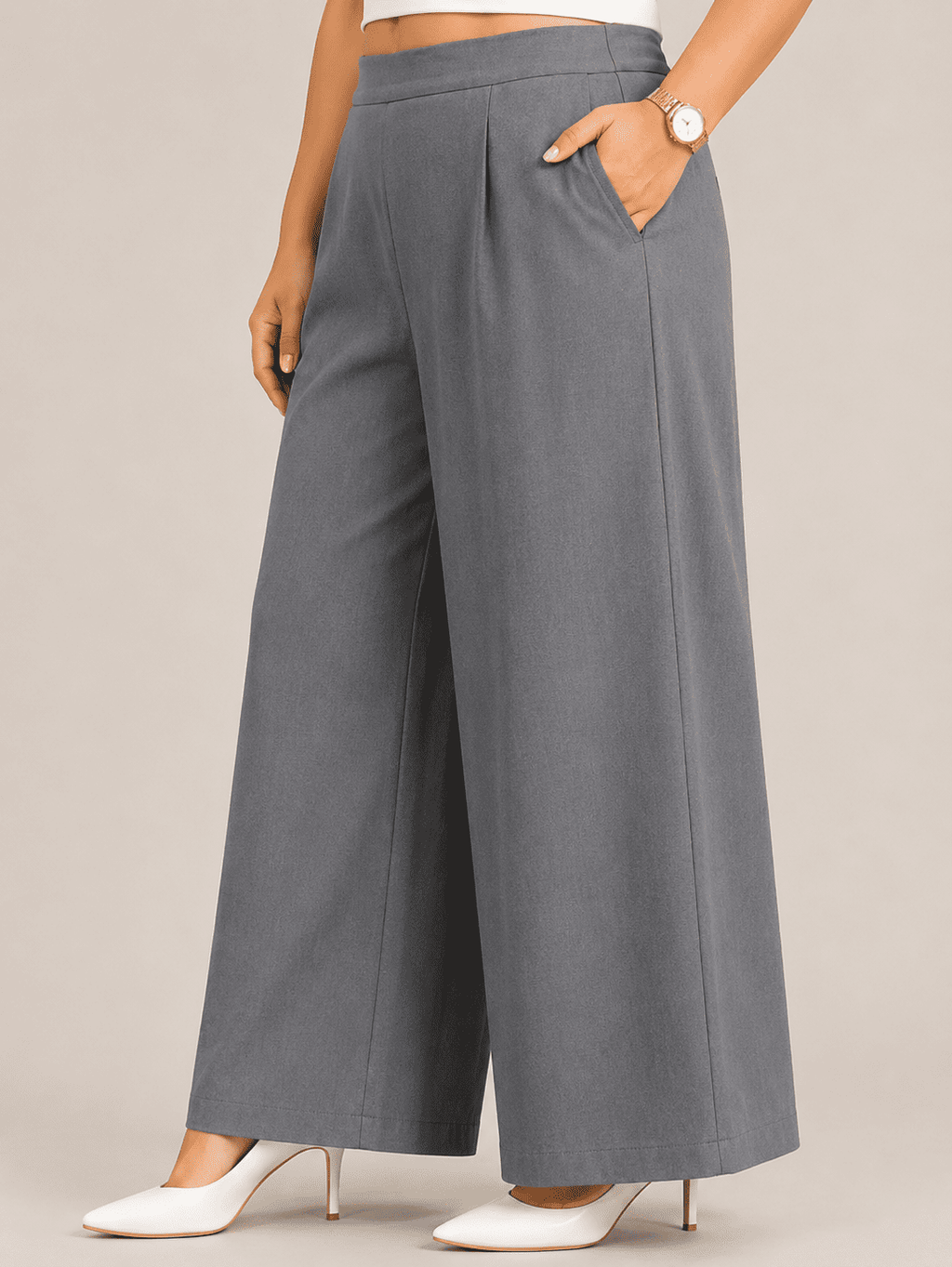 Women Solid Wide Leg Denim Palazzo