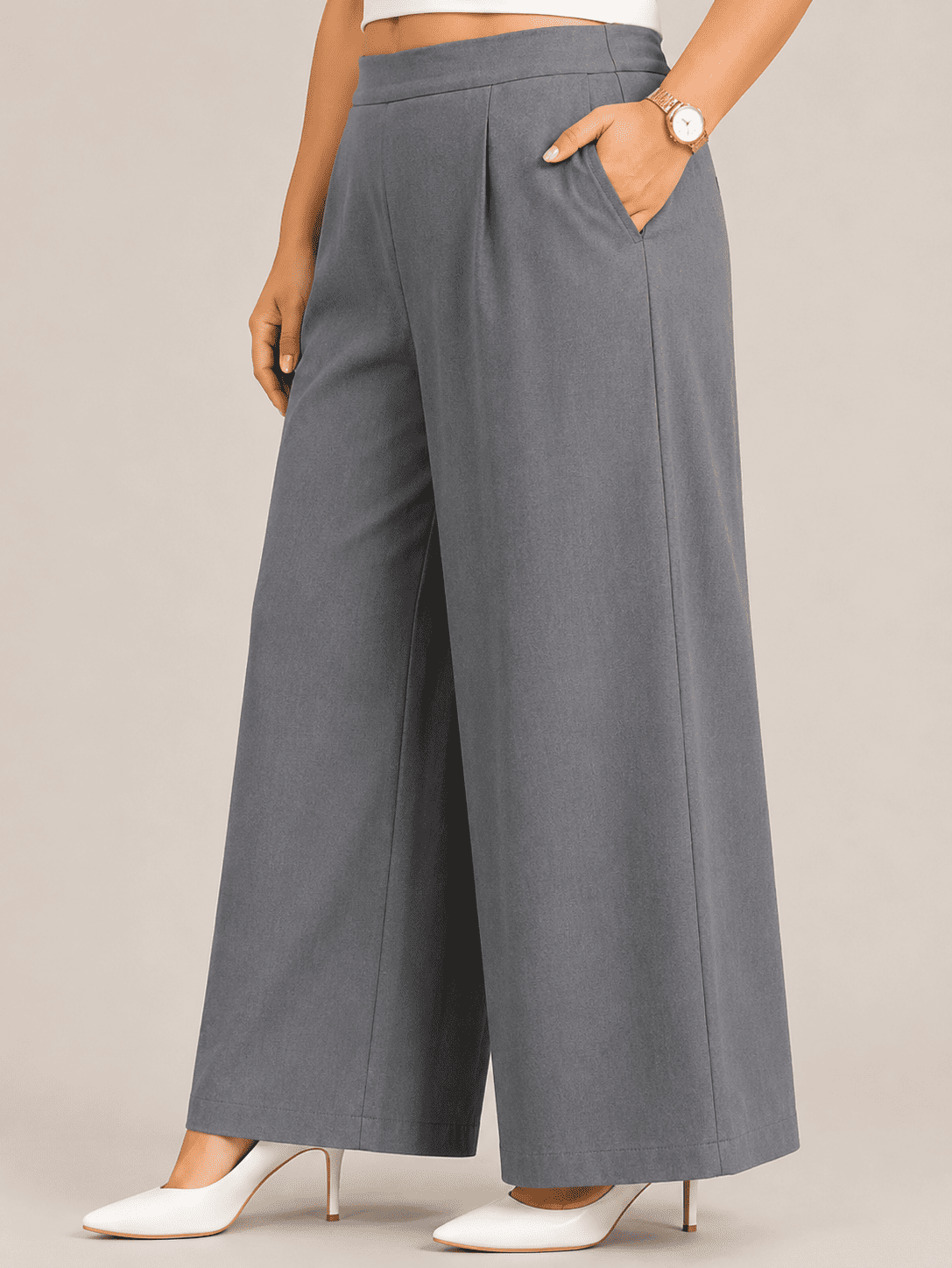Women Solid Wide Leg Denim Palazzo