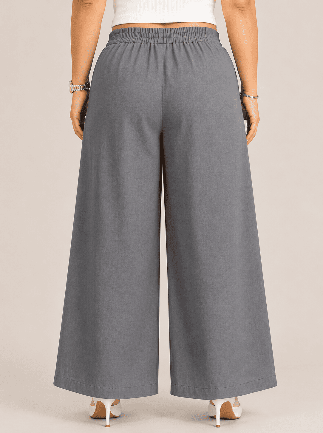 Women Solid Wide Leg Denim Palazzo