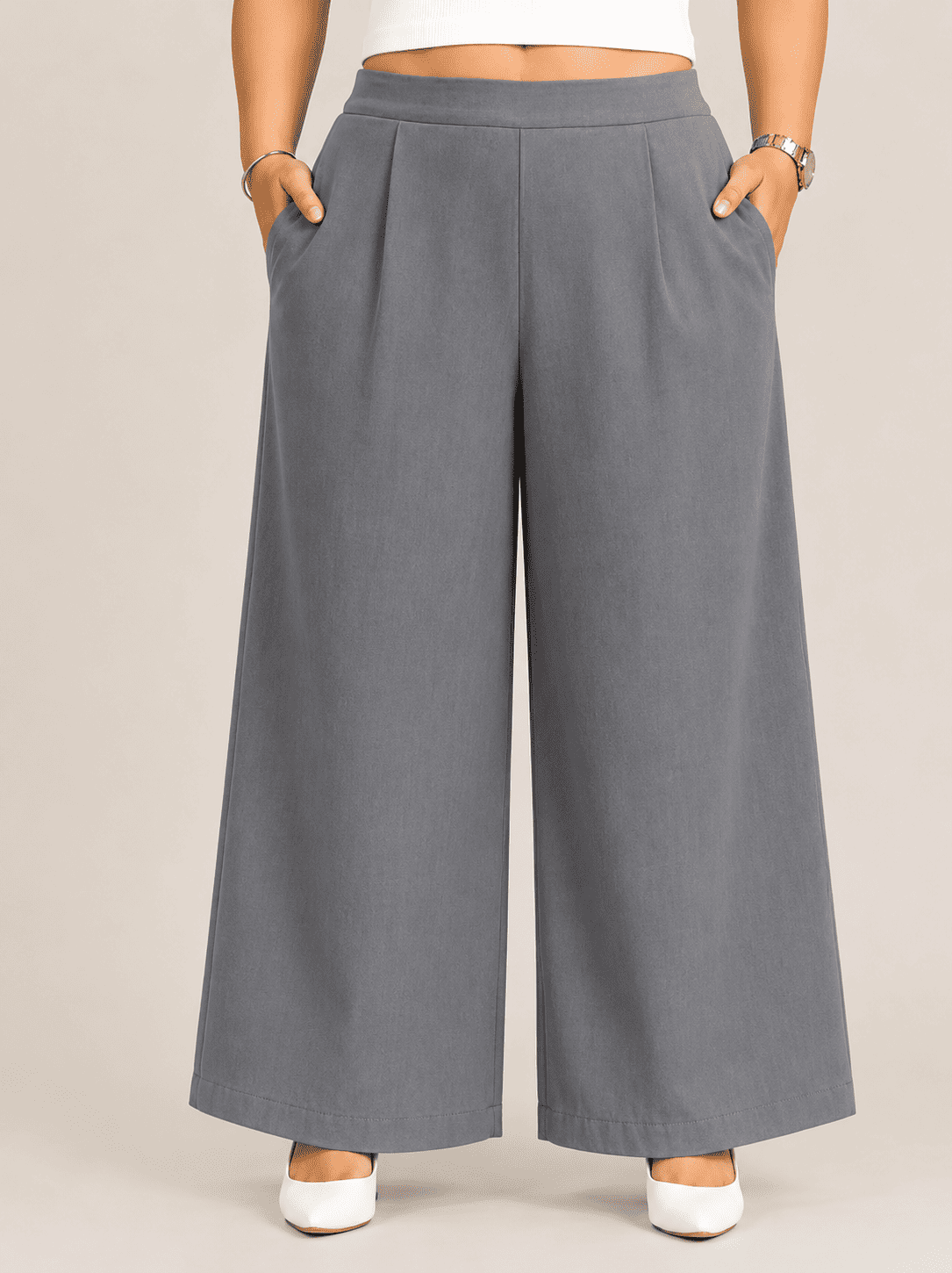 Women Solid Wide Leg Denim Palazzo