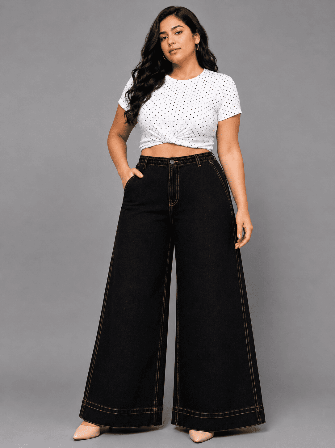 Women Wide Leg Denim Palazzo Jeans | QUEEN