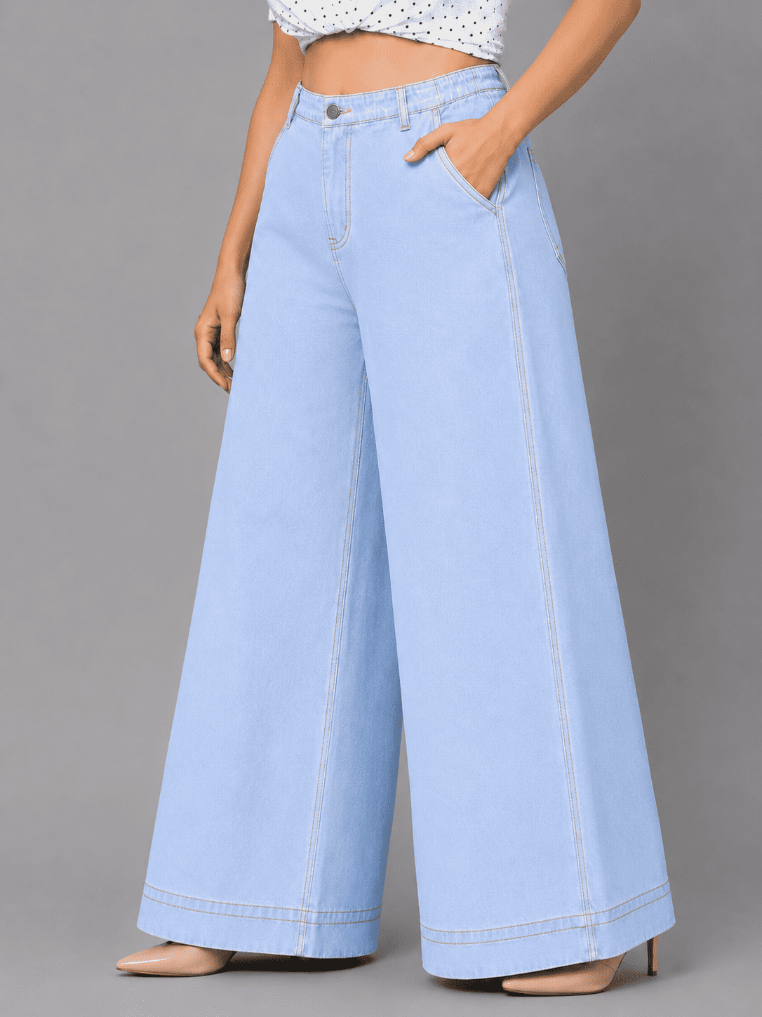 Women Wide Leg Denim Palazzo Jeans | PEARL