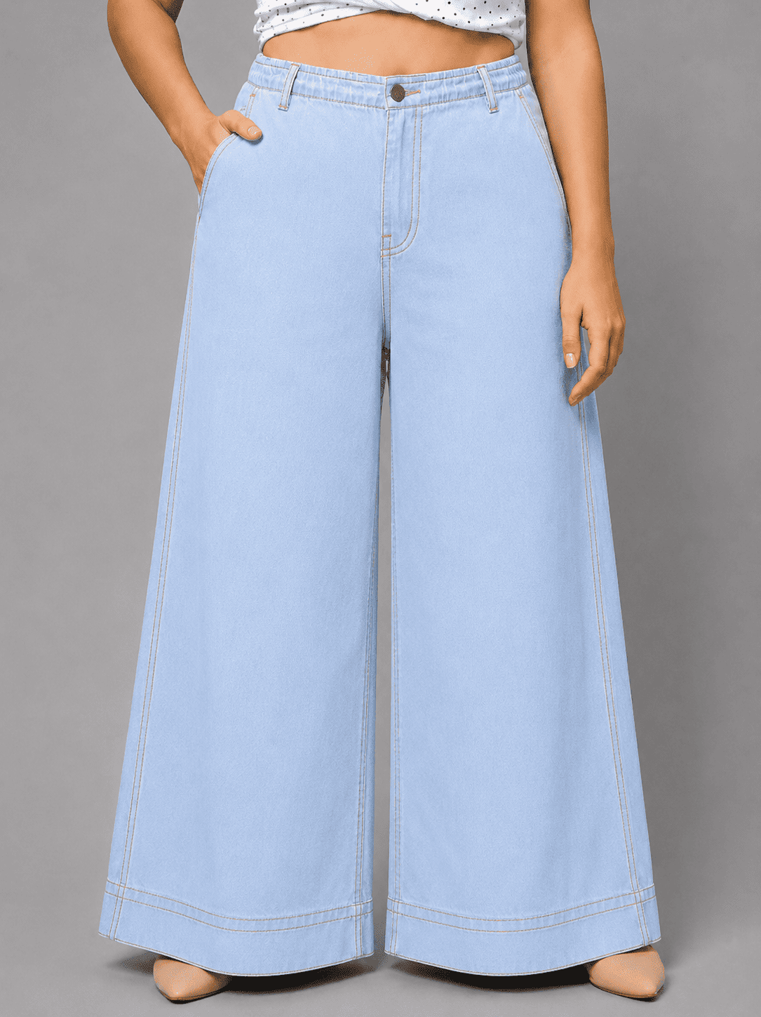 Women Wide Leg Denim Palazzo Jeans | PEARL