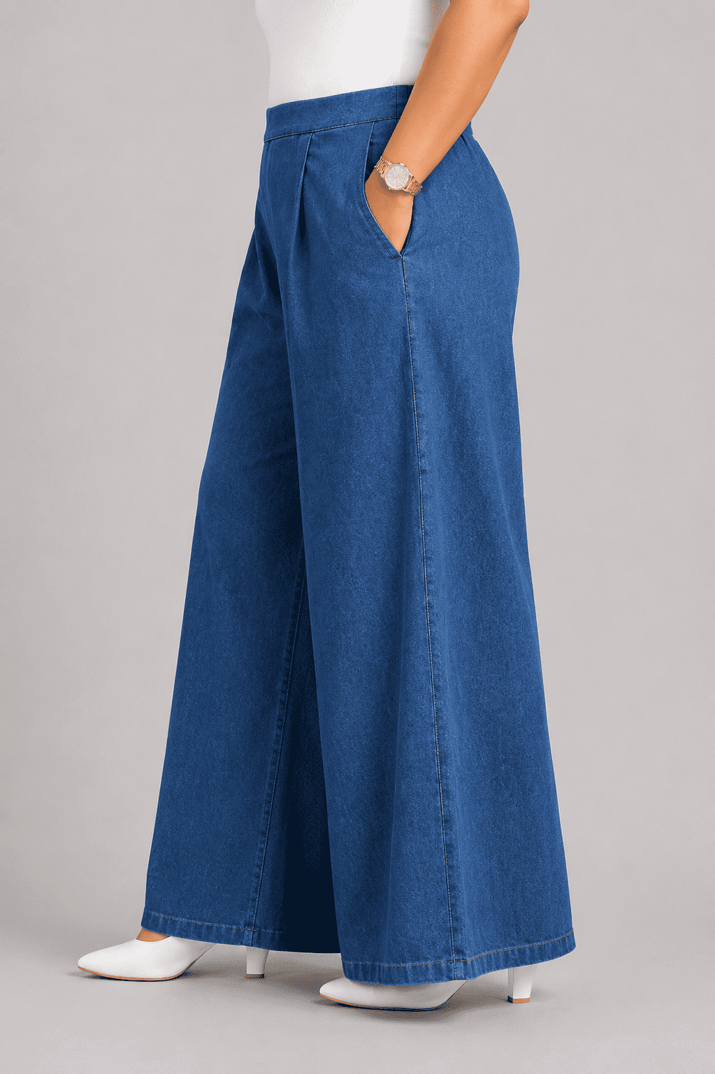 Women Wide Leg Denim Palazzo Pants