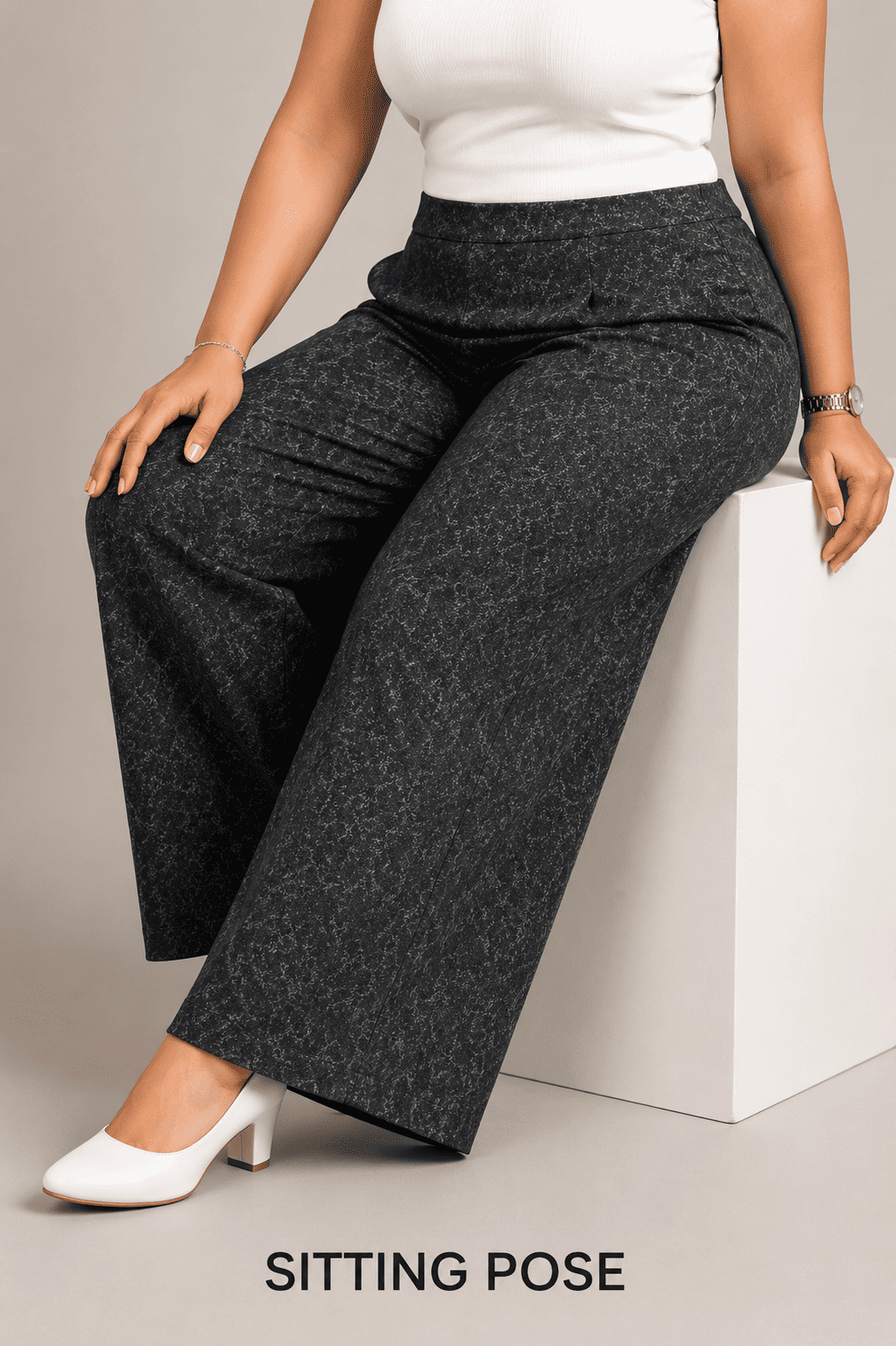 Women Solid Wide Leg Print Denim Palazzo
