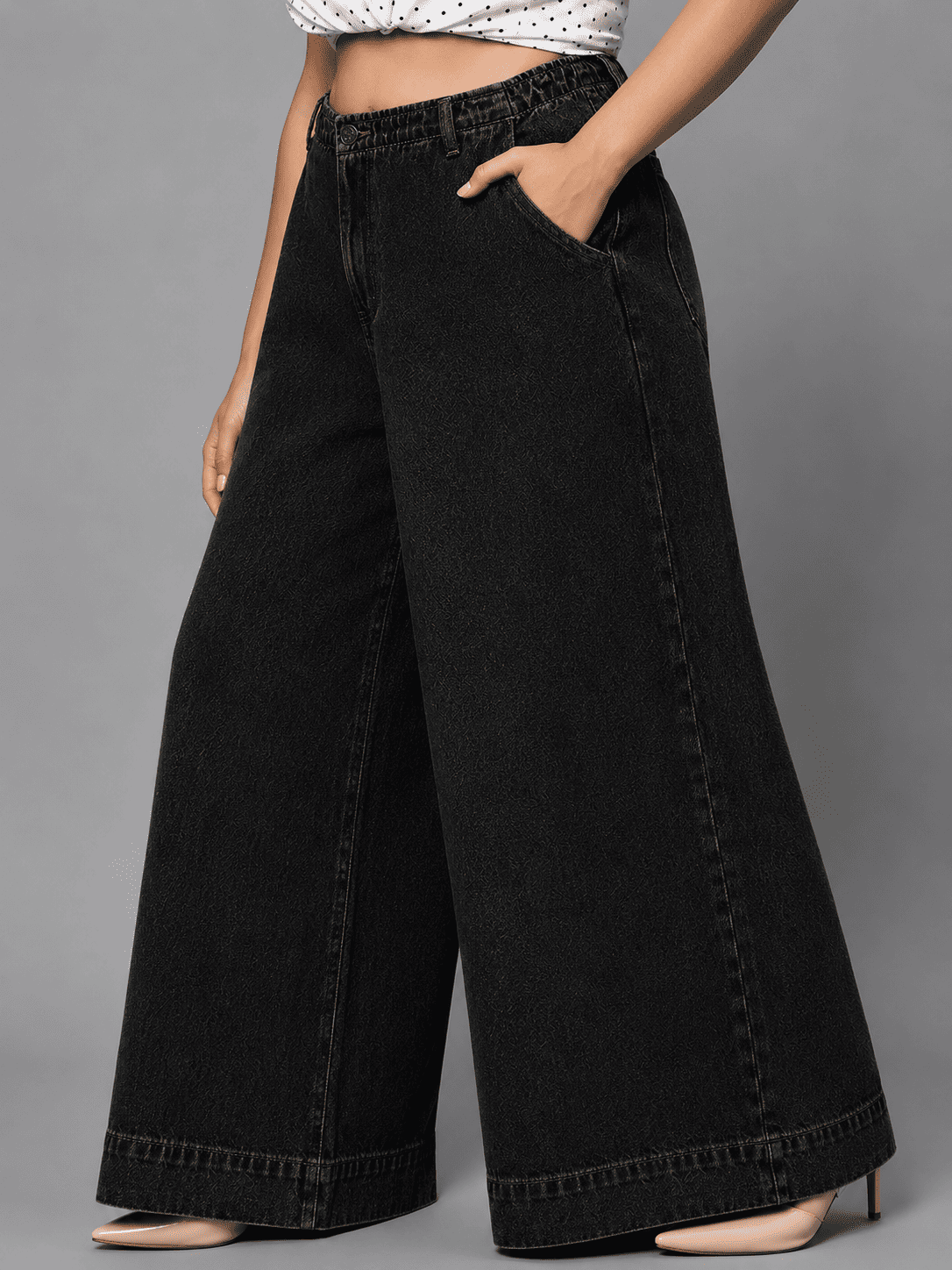 Women Wide Leg Denim Palazzo Jeans