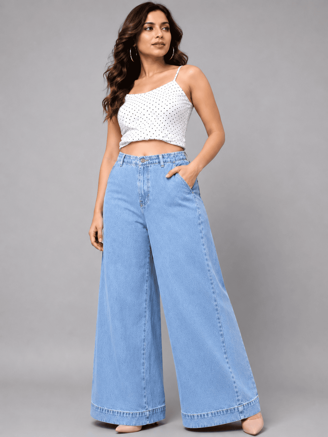 Women Wide Leg Denim Palazzo Jeans