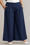 Women Solid Wide Leg Denim Palazzo Pant