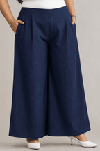 Women Solid Wide Leg Denim Palazzo Pant