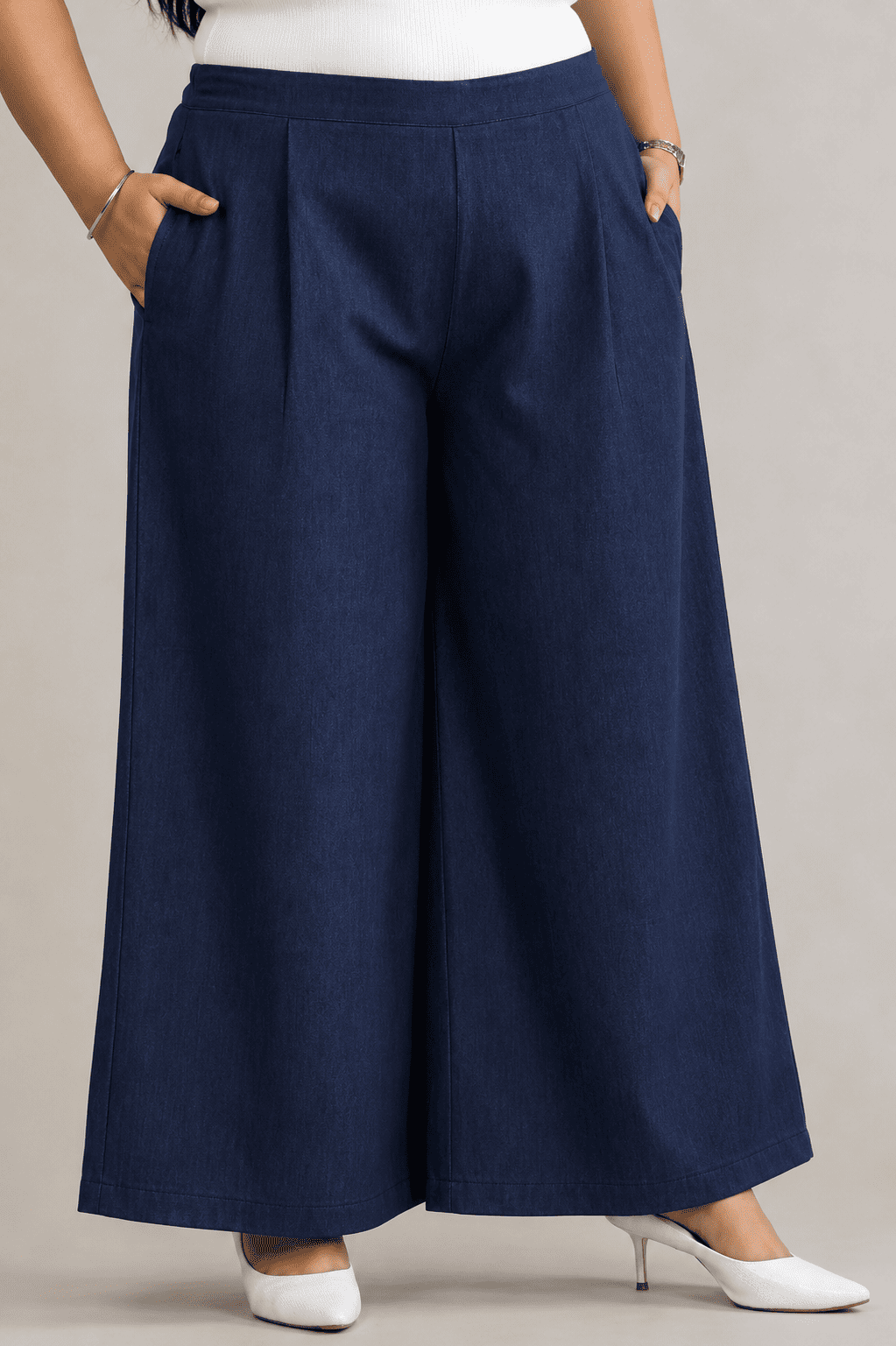 Women Solid Wide Leg Denim Palazzo Pant
