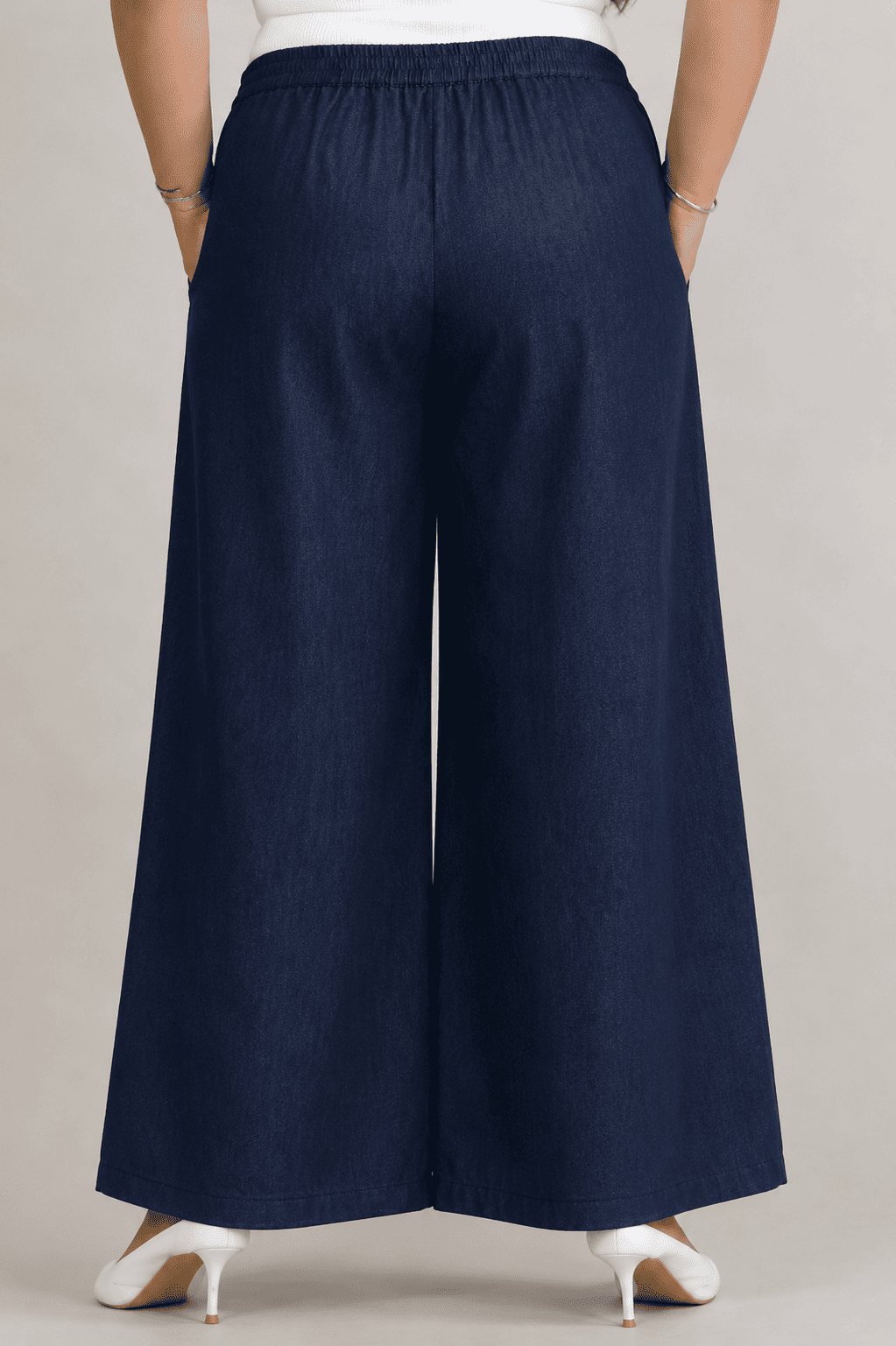 Women Solid Wide Leg Denim Palazzo Pant