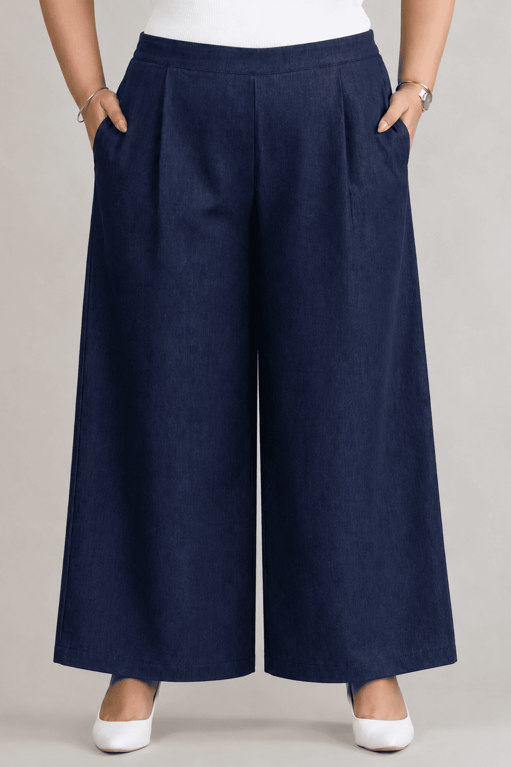 Women Solid Wide Leg Denim Palazzo Pant