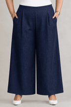 Women Solid Wide Leg Denim Palazzo Pant
