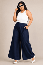Women Solid Wide Leg Denim Palazzo Pant