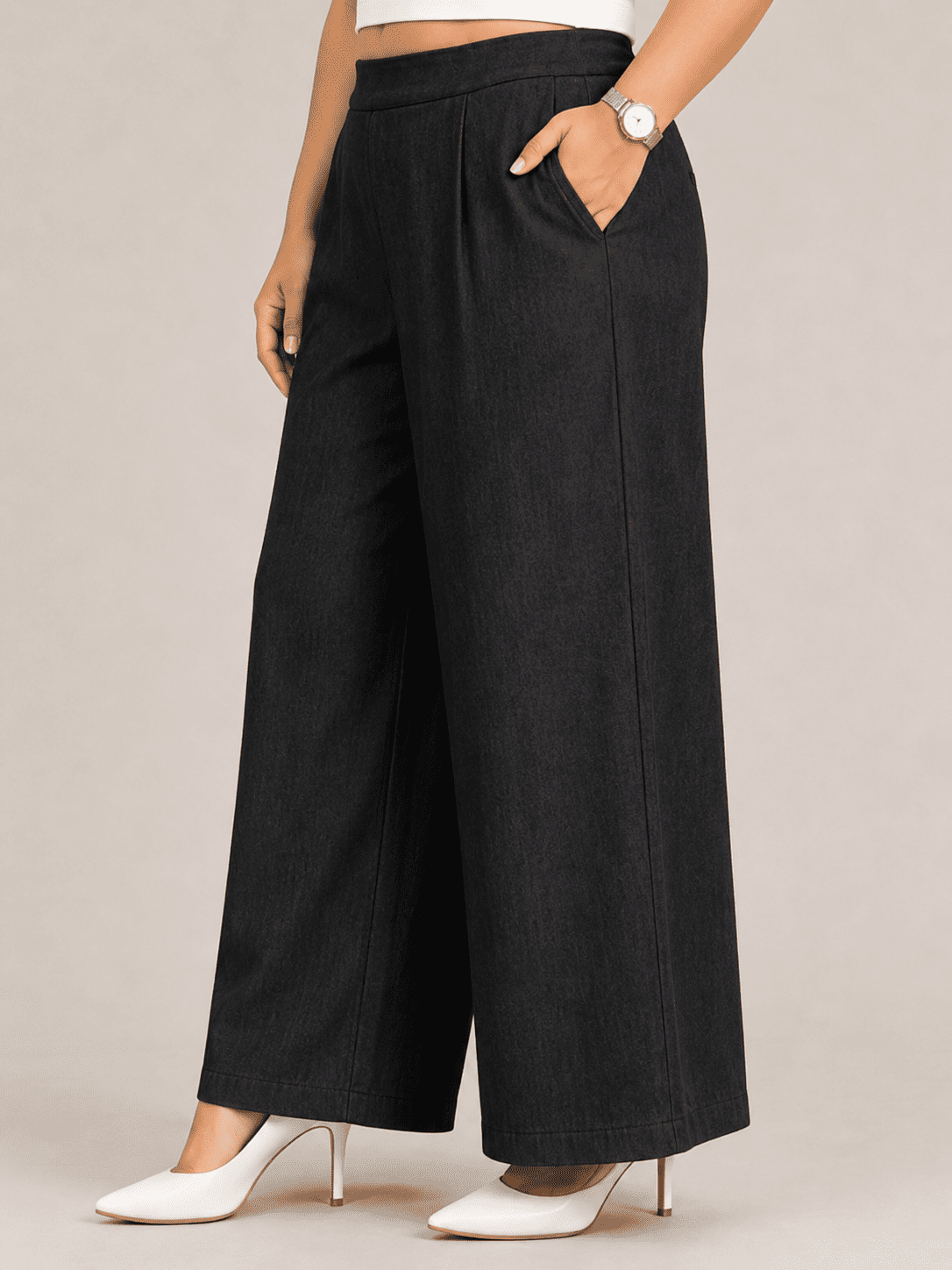 Women Wide Leg Denim Palazzo Pant