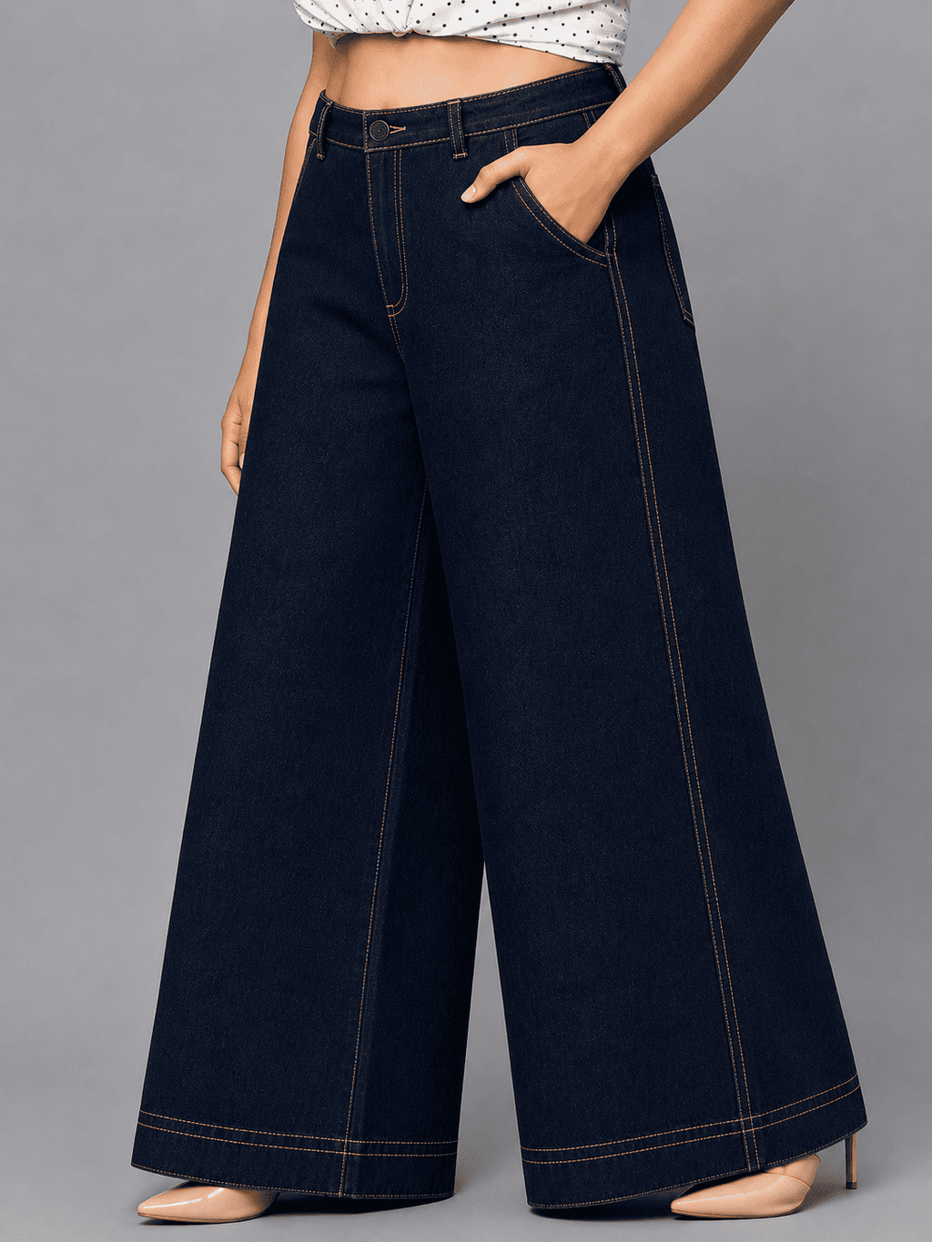 Women Wide Leg Denim Palazzo Jeans | ANGEL