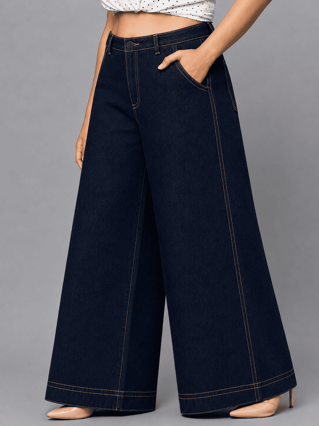 Women Wide Leg Denim Palazzo Jeans | ANGEL
