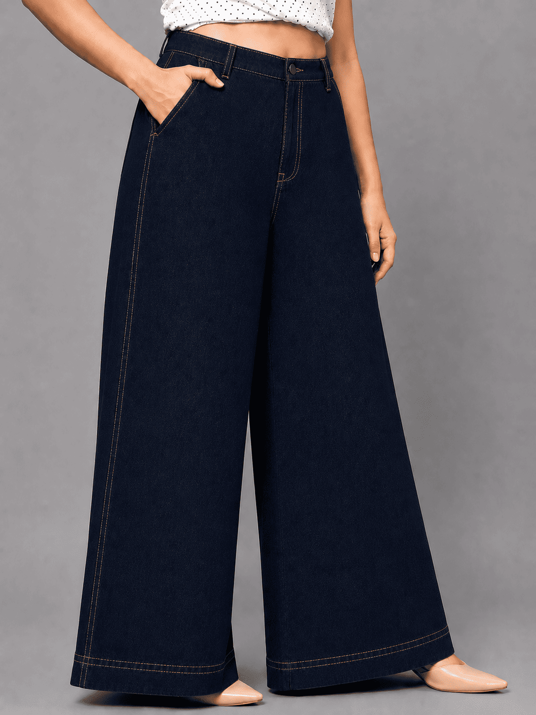 Women Wide Leg Denim Palazzo Jeans | ANGEL