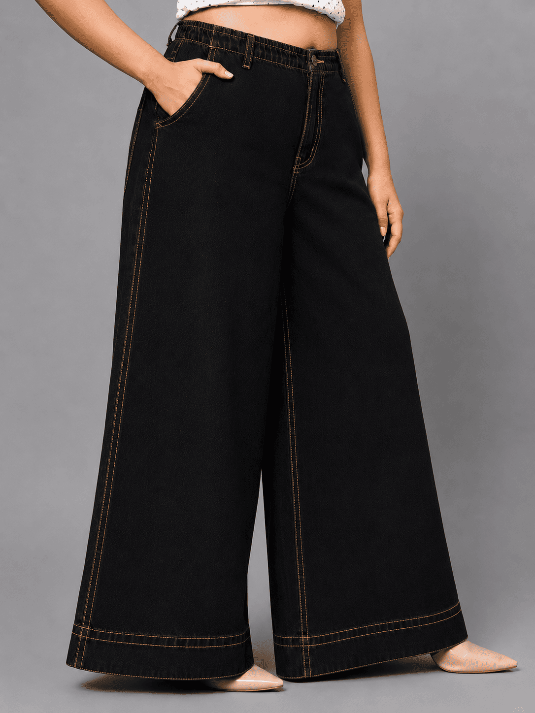 Women Wide Leg Denim Palazzo Jeans | QUEEN