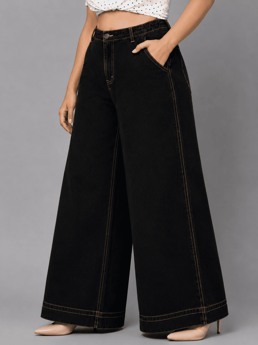 Women Wide Leg Denim Palazzo Jeans | QUEEN