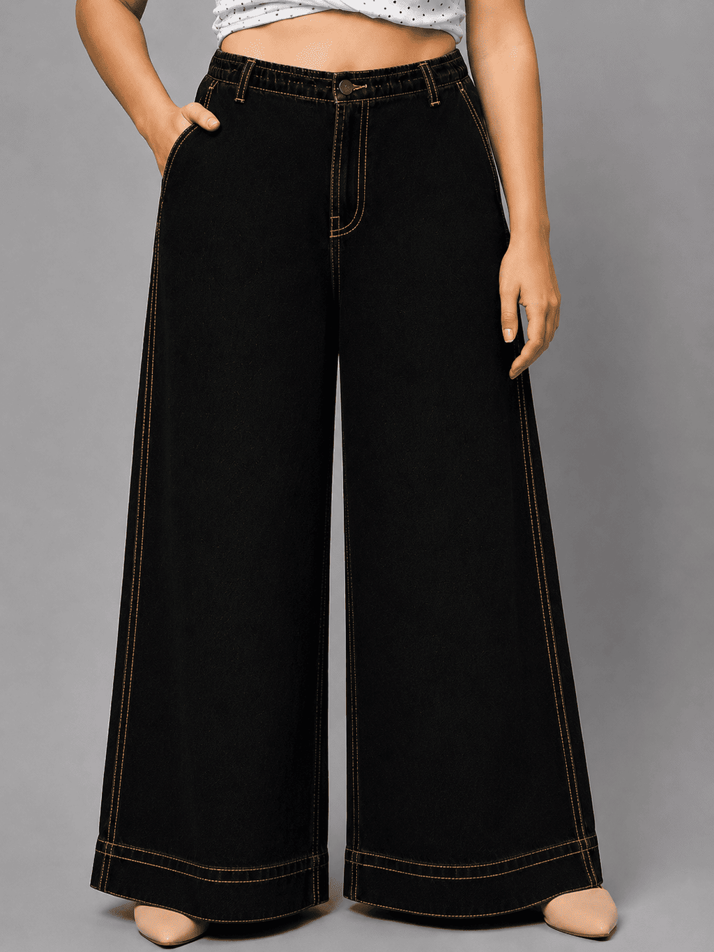 Women Wide Leg Denim Palazzo Jeans | QUEEN