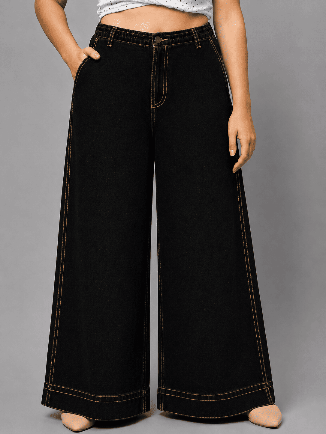 Women Wide Leg Denim Palazzo Jeans | QUEEN