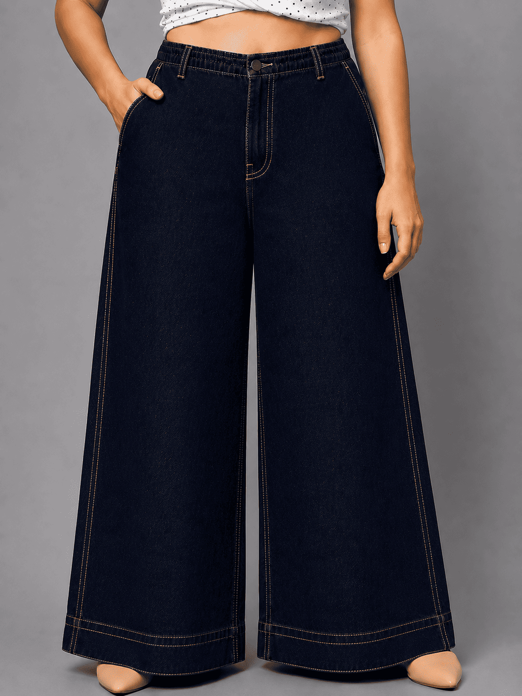 Women Wide Leg Denim Palazzo Jeans | ANGEL