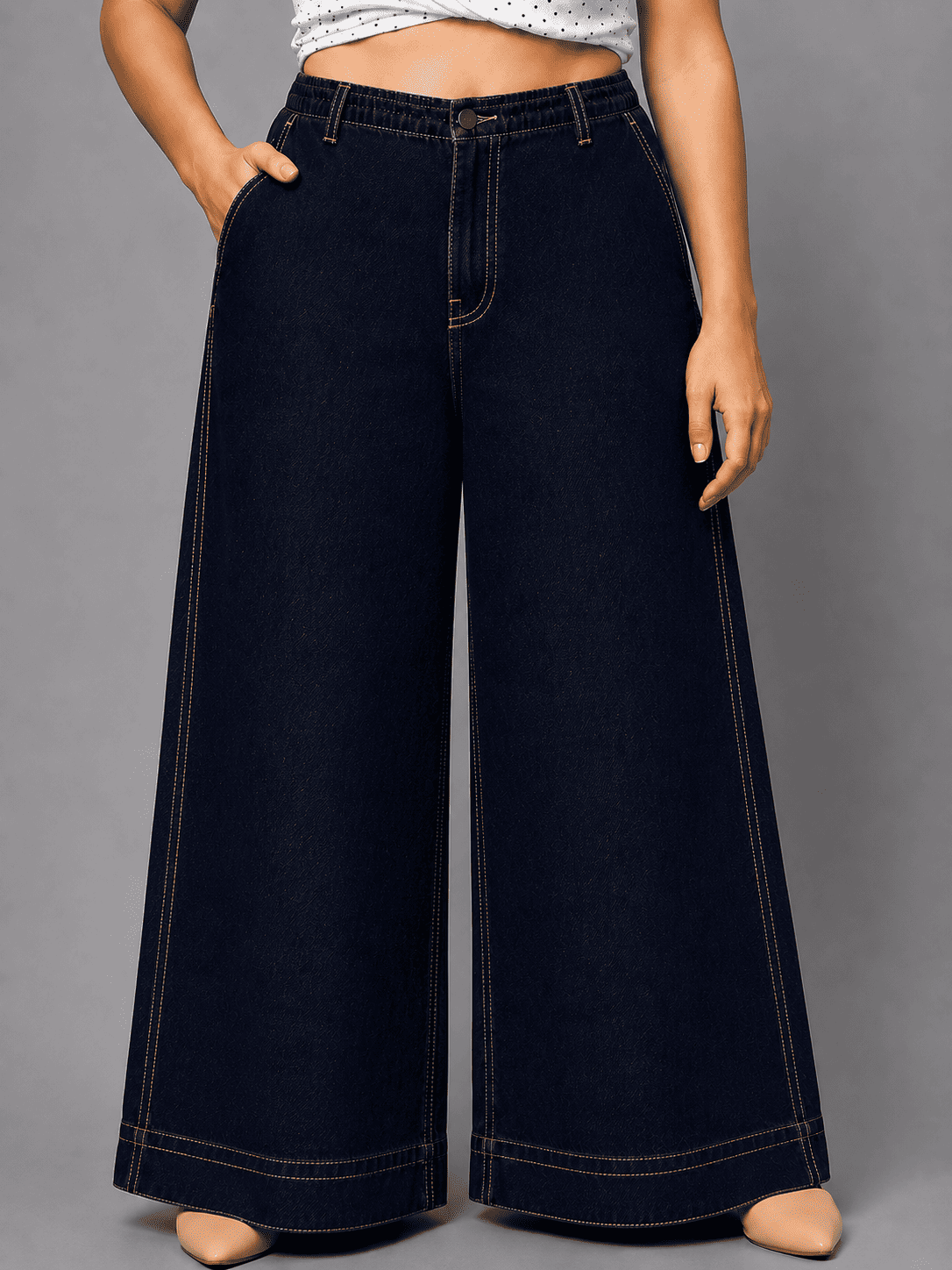 Women Wide Leg Denim Palazzo Jeans | ANGEL