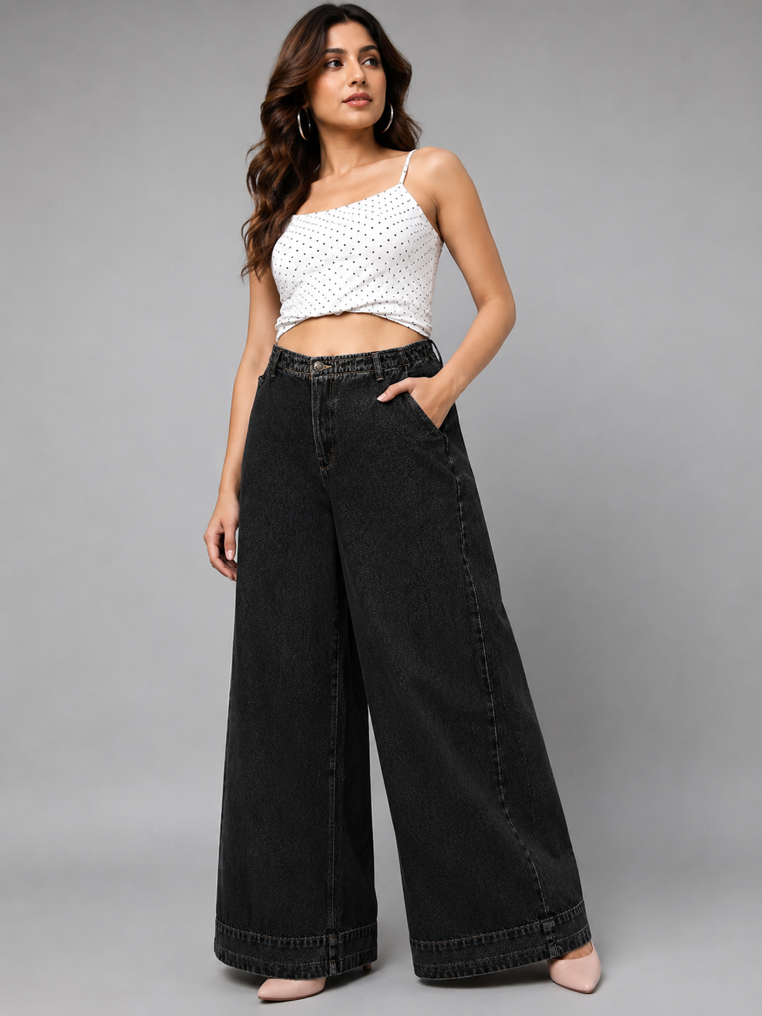 Women Wide Leg Denim Palazzo Jeans