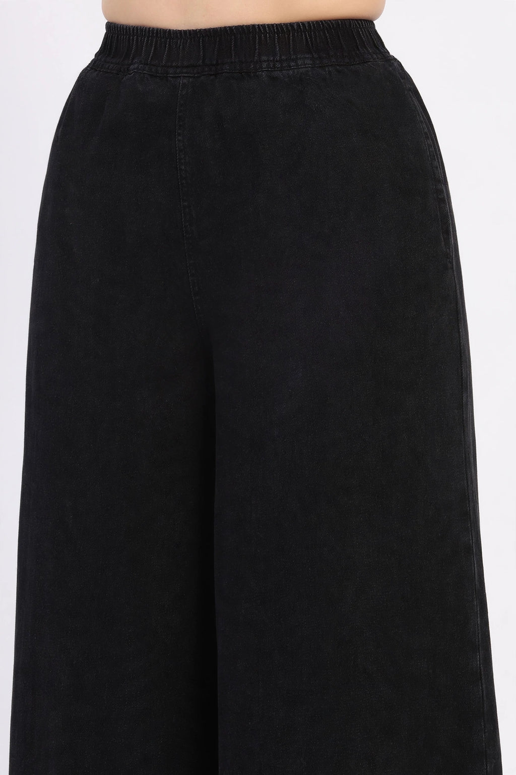 High-Rise Wide Leg Elasticated Denim Palazzo Jeans