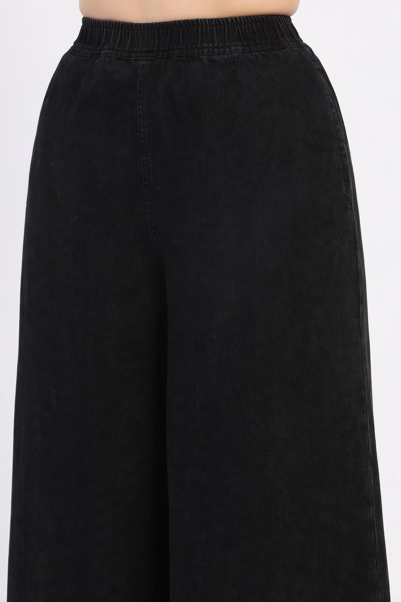 High-Rise Wide Leg Elasticated Denim Palazzo Jeans