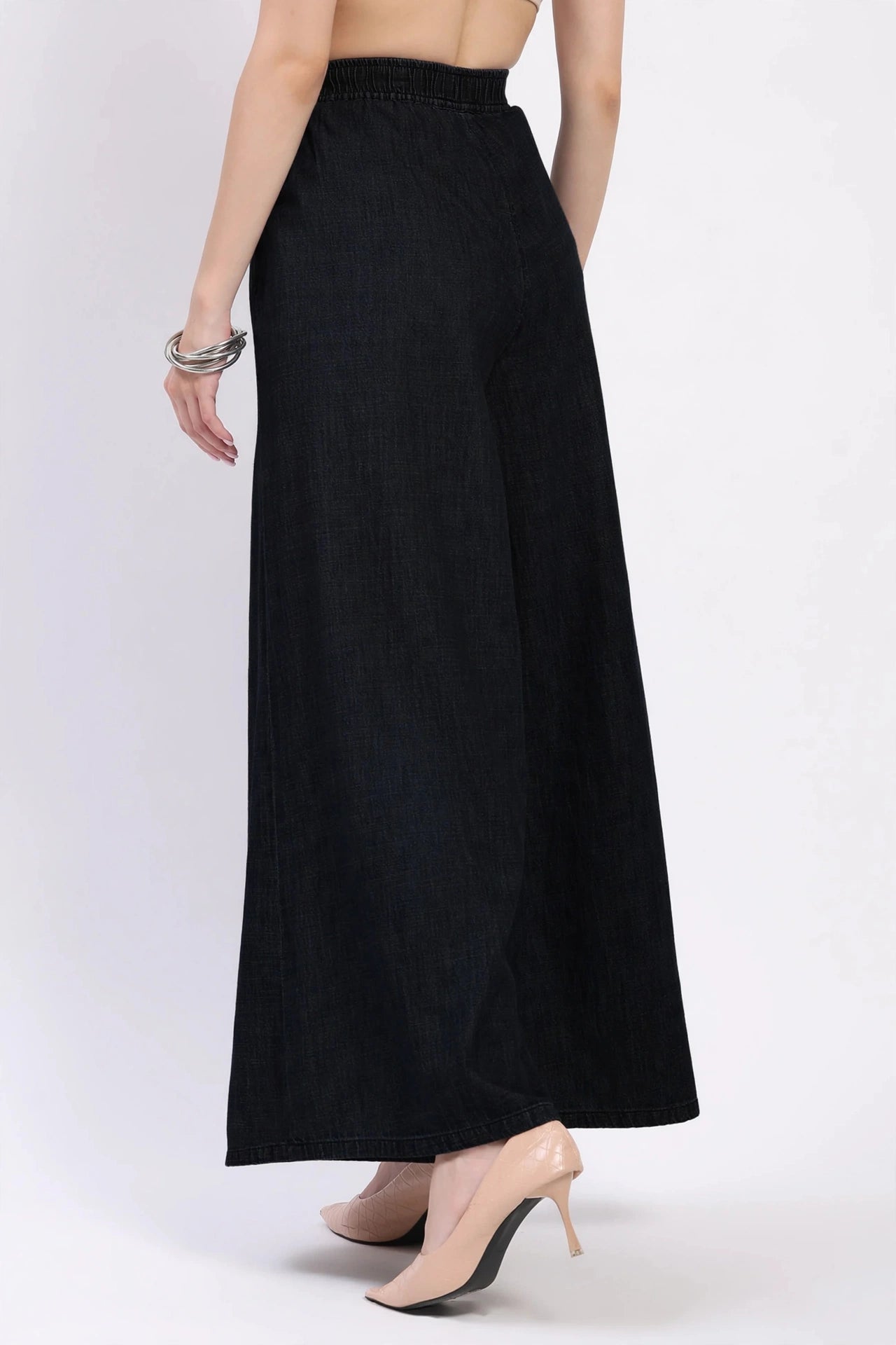 High-Rise Wide Leg Elasticated Denim Palazzo Jeans