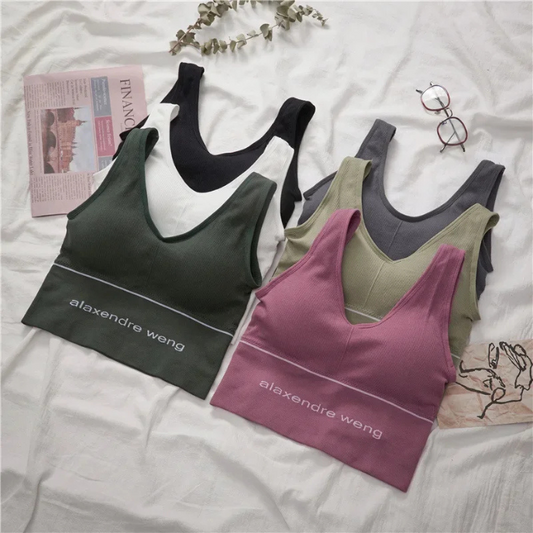 Letter Sports Bras Women Push Up Solid Sports Bra