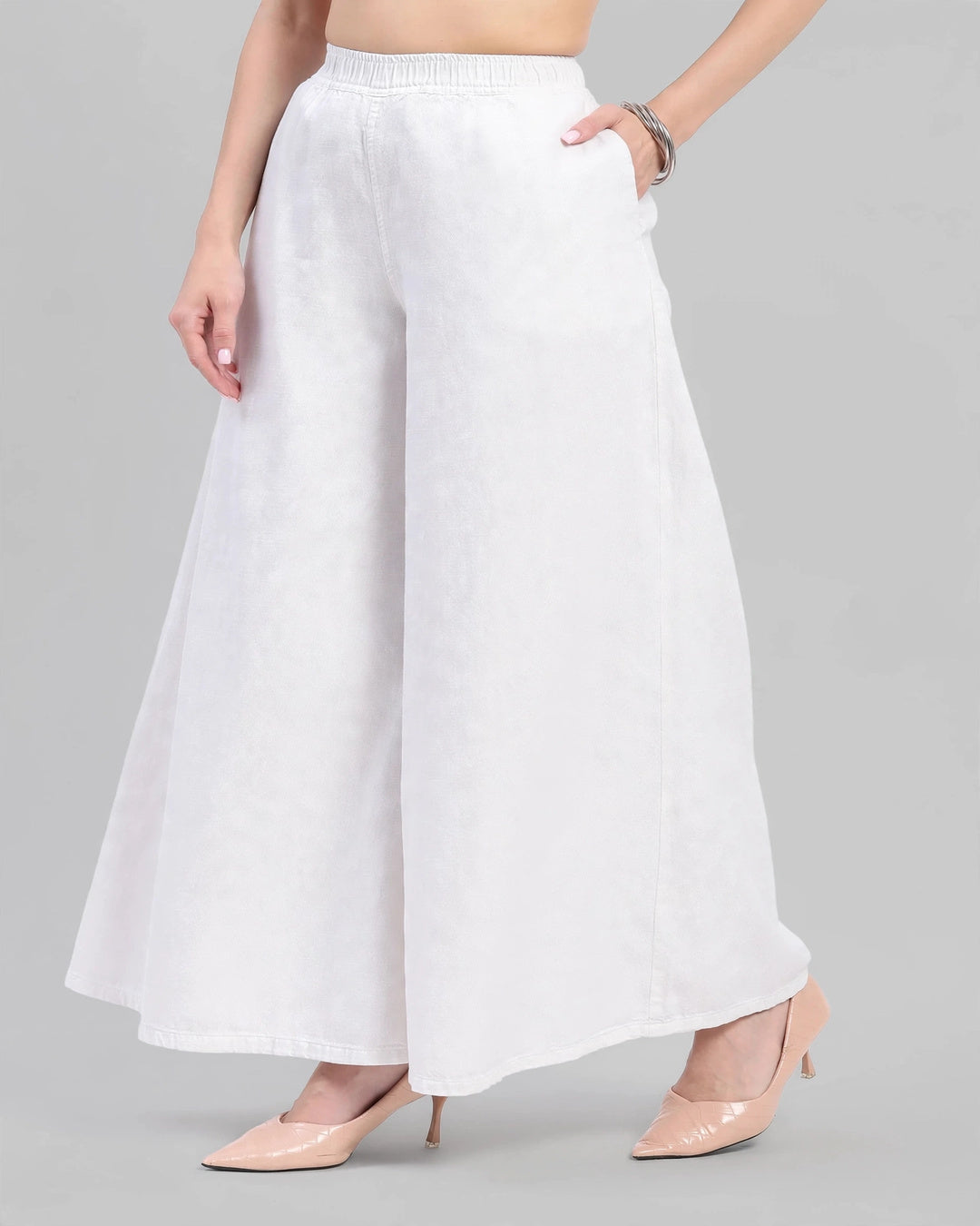 High-Rise Wide Leg Elasticated Denim Palazzo Jeans